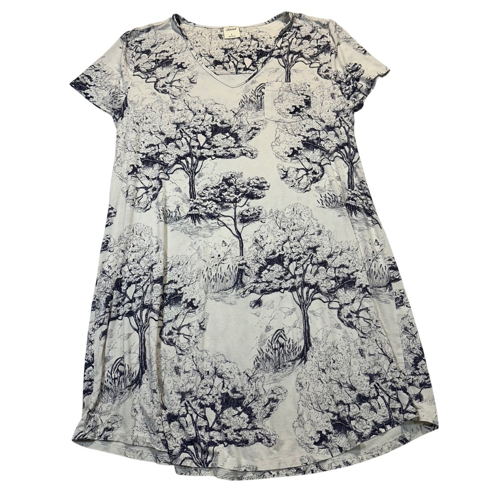Soma Cool Nights Nightgown Womens L Cream Navy Toile Nature Horse Cottagecore